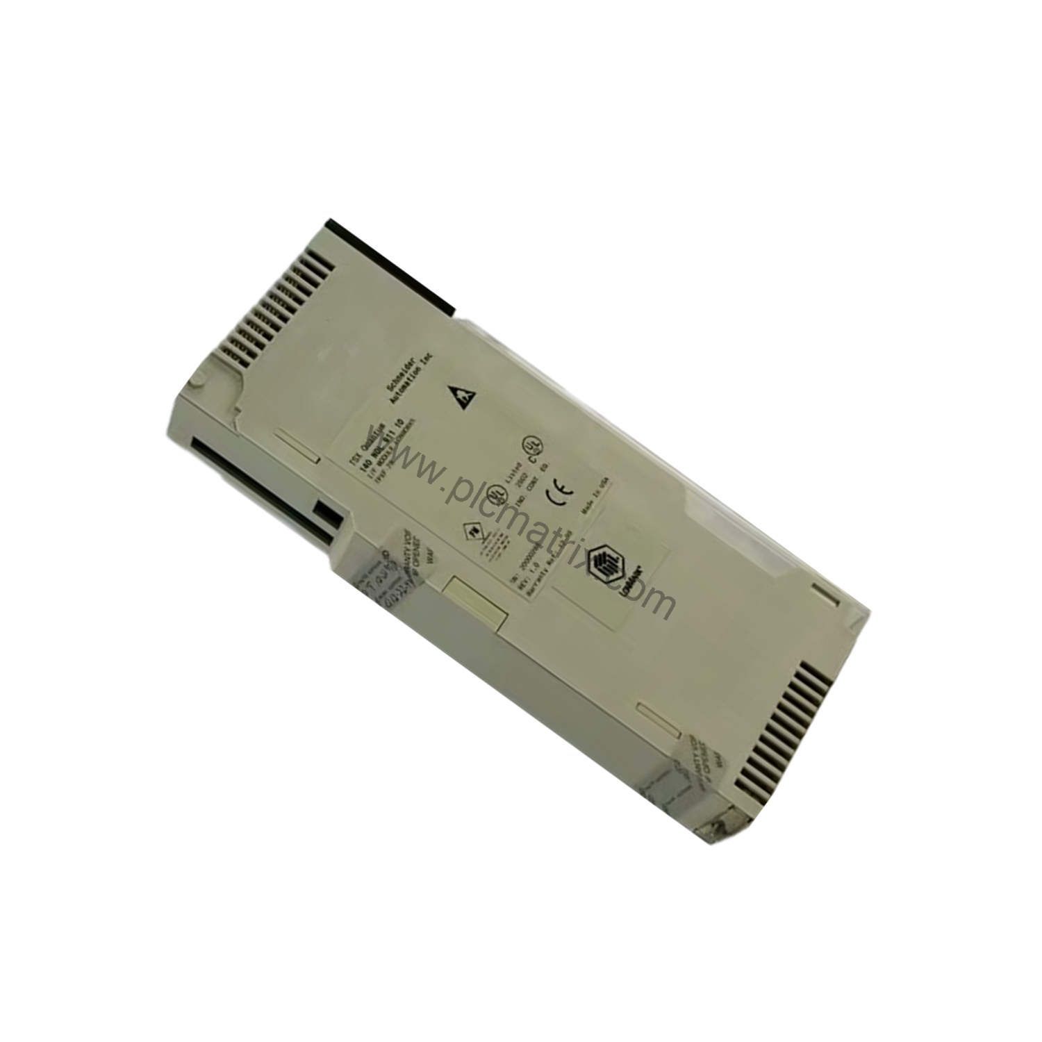 Figure 2: Technical layout and connection details for the Schneider 140NOL91110 industrial automation component.