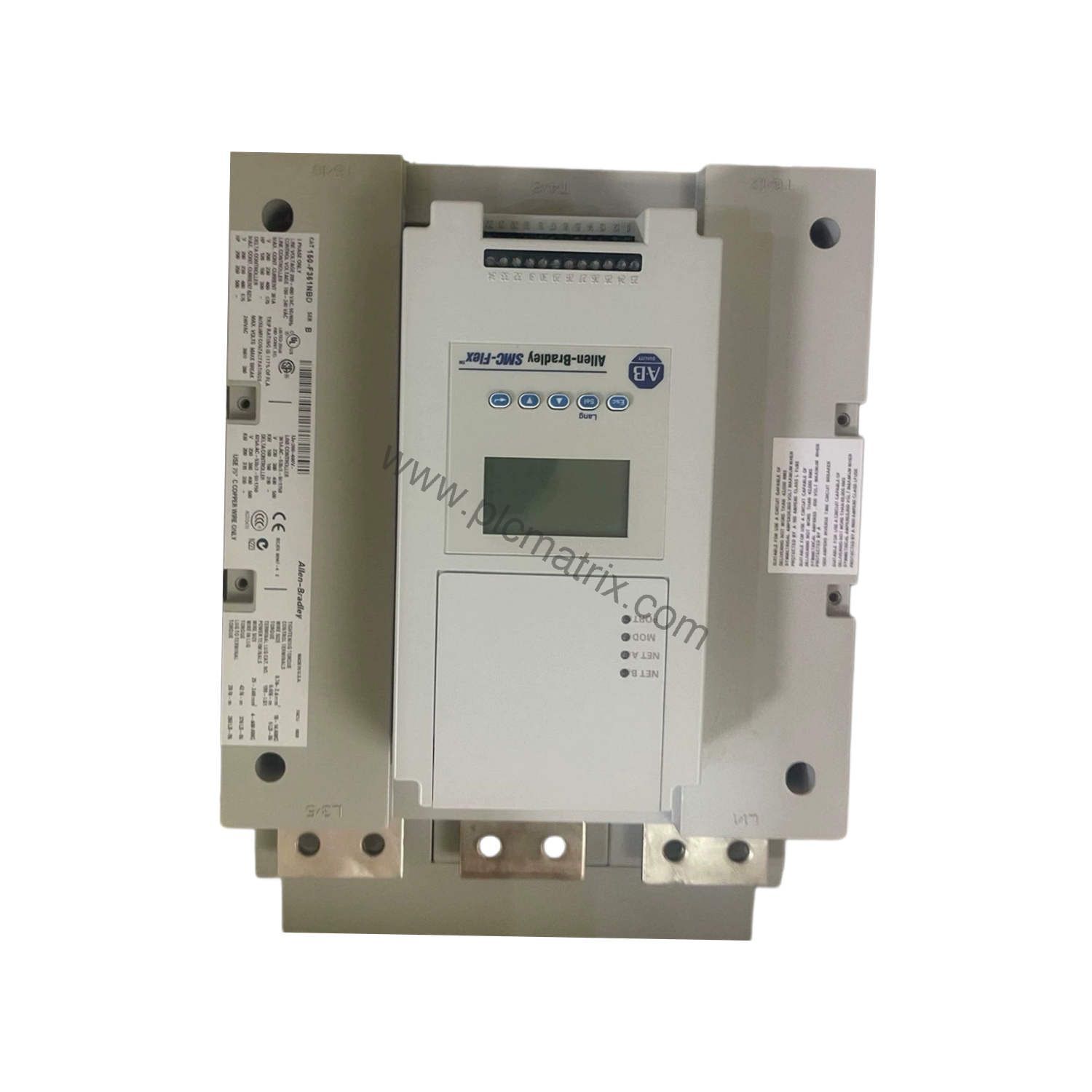 Figure 2: Technical layout and connection details for the Allen-Bradley 150-F43NBR industrial automation component.