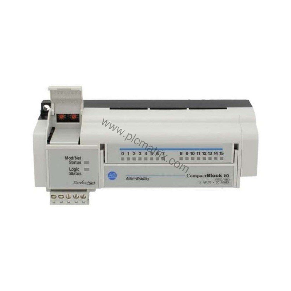 Figure 1: Front view of the Allen-Bradley 1791DS-IB12 industrial automation component showing its physical design and enclosure.