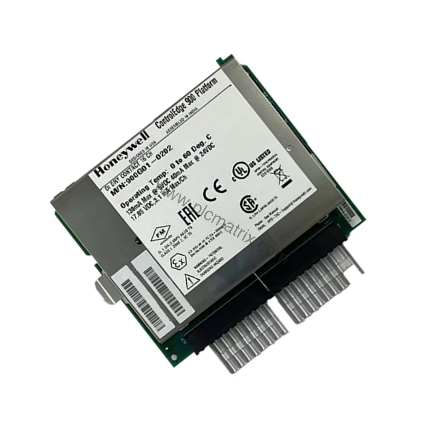 Figure 2: Technical layout and connection details for the Honeywell 900G32-0301 industrial automation component.