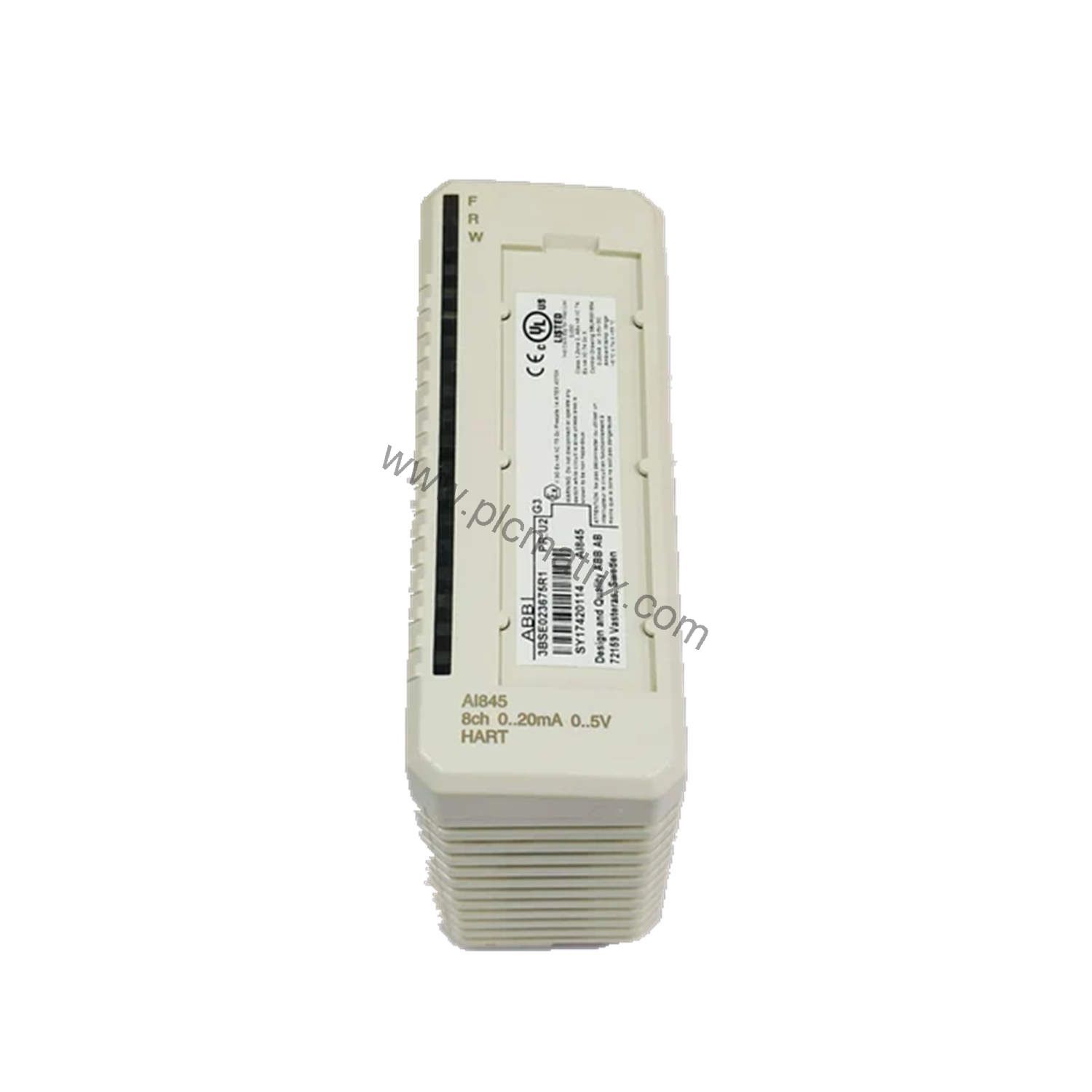 Figure 1: Front view of the ABB AI843 industrial automation component showing its physical design and enclosure.