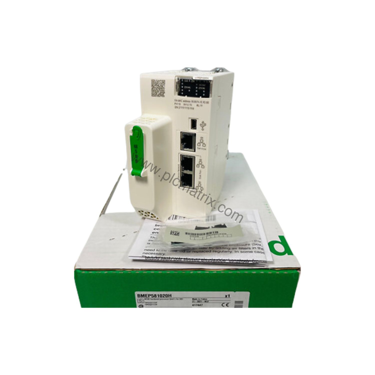 Figure 2: Technical layout and connection details for the Schneider BMEP581020H industrial automation component.