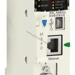 Figure 1: Front view of the Schneider BMXP3420302 industrial automation component showing its physical design and enclosure.