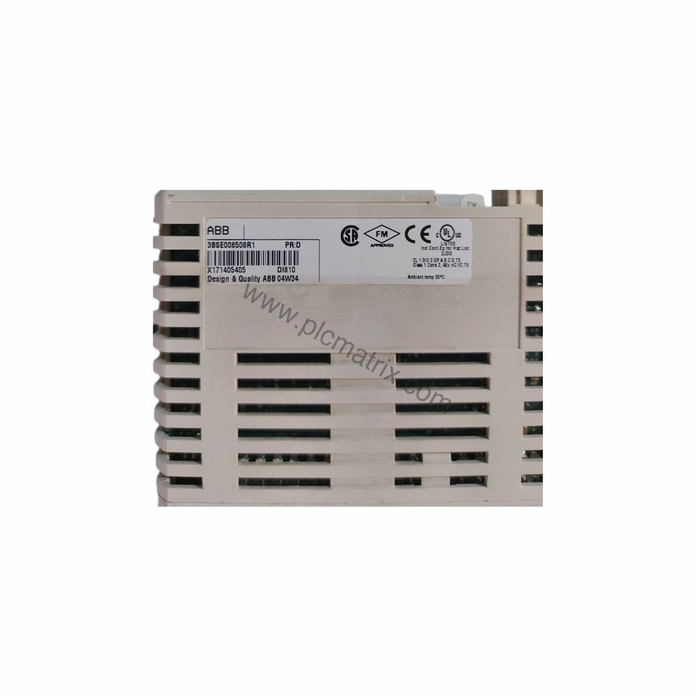 Figure 1: Front view of the ABB DI818 industrial automation component showing its physical design and enclosure.