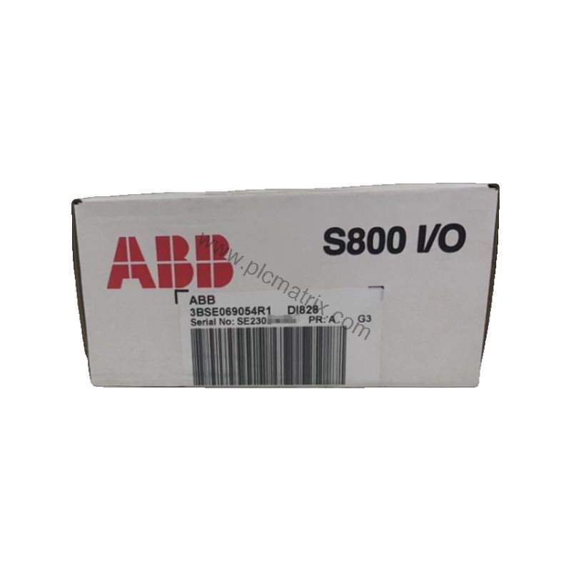 Figure 2: Technical layout and connection details for the ABB DI828 industrial automation component.