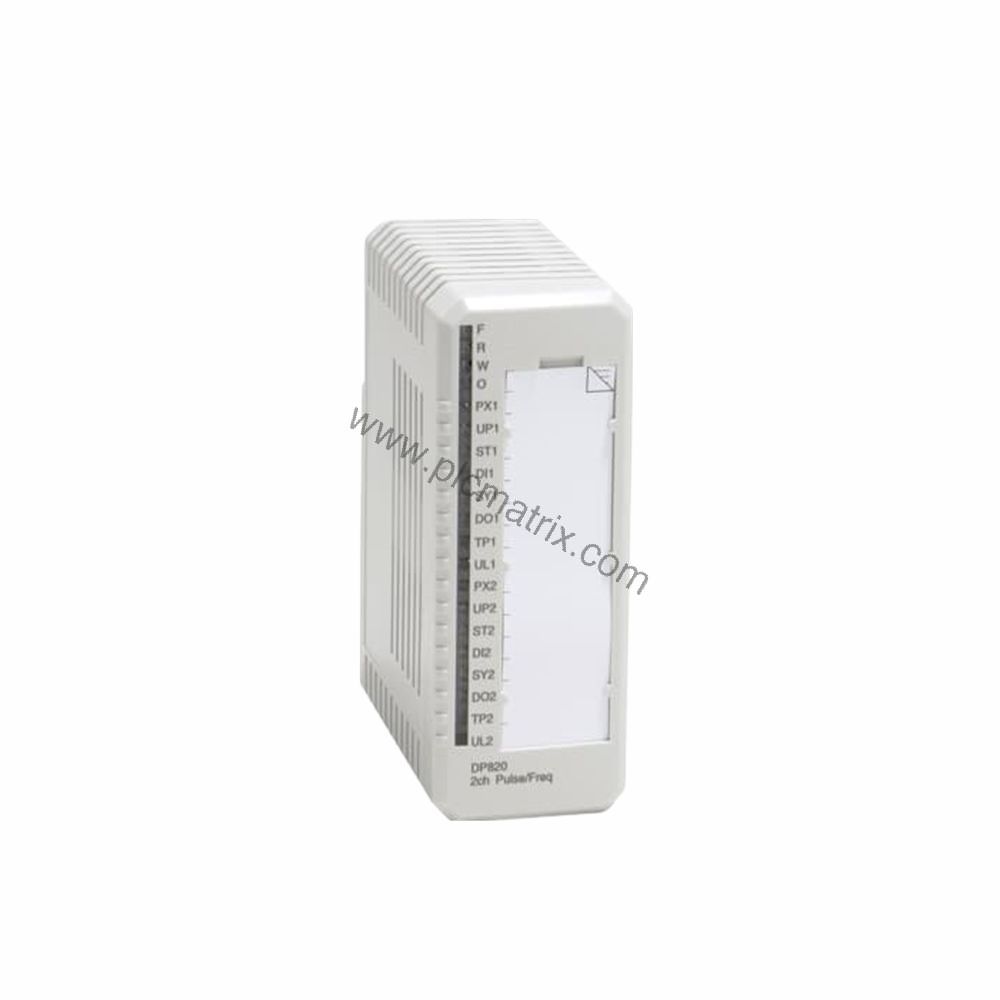 Figure 1: Front view of the ABB DP820 industrial automation component showing its physical design and enclosure.