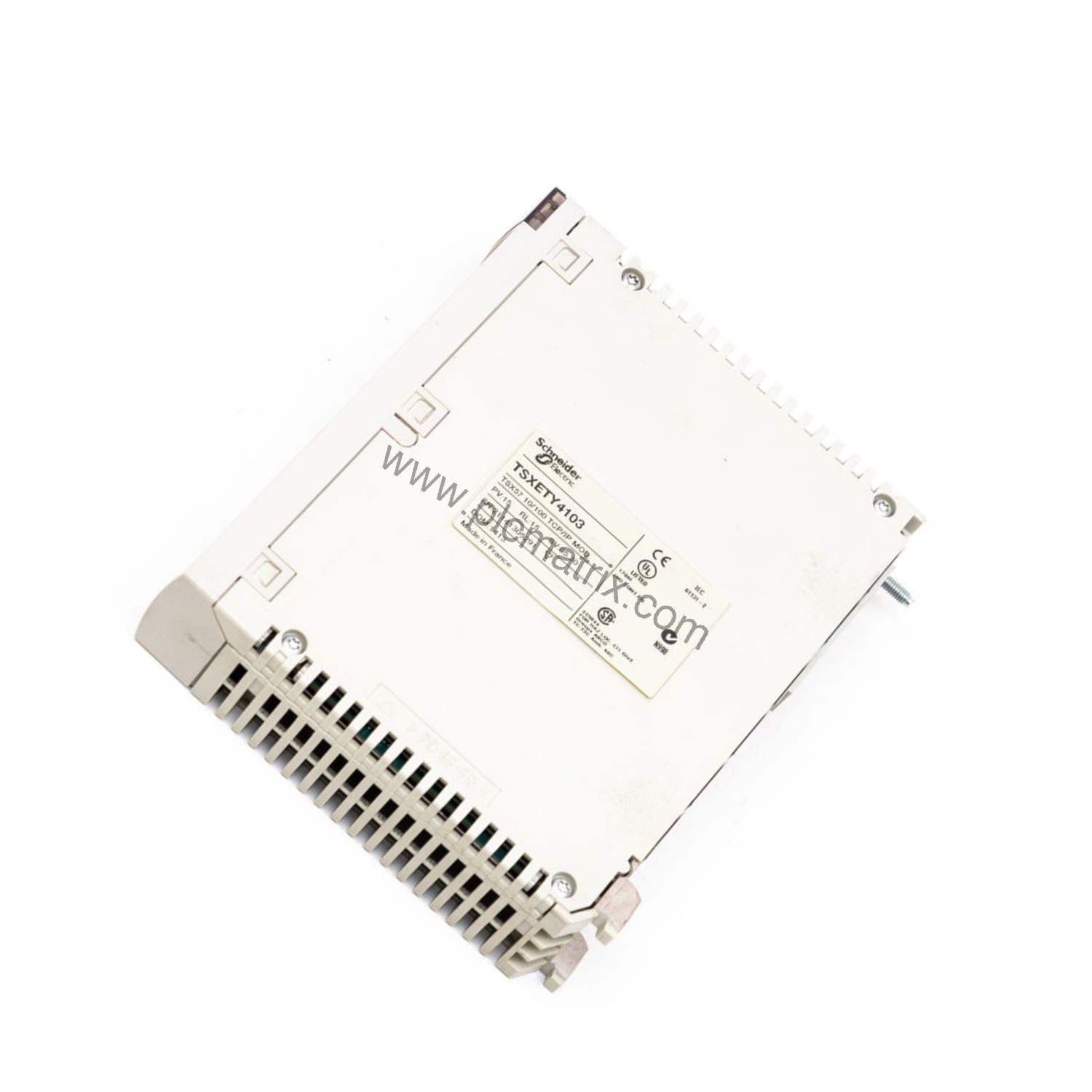 Figure 2: Technical layout and connection details for the Schneider TSXETY4103 industrial automation component.
